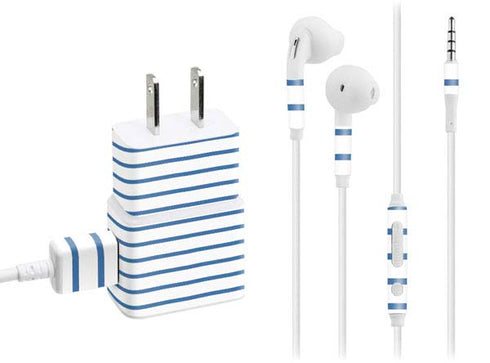 Blue and White Stripes Phone Charger Skin