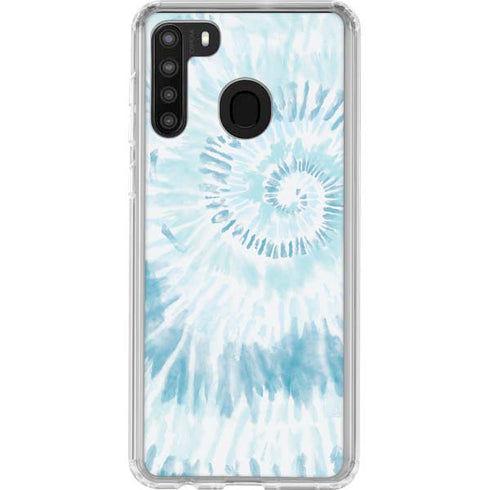 Blue and White Tie Dye Galaxy A21 Clear Case