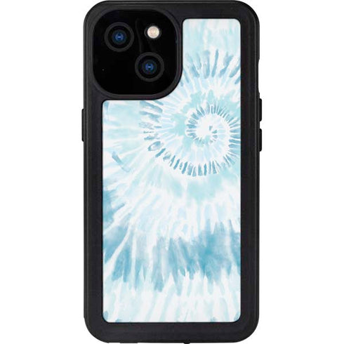 Blue and White Tie Dye iPhone 15 Waterproof Case