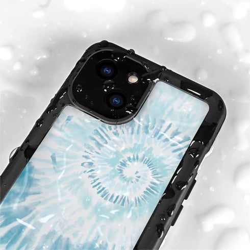 Blue and White Tie Dye iPhone 15 Waterproof Case
