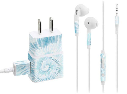 Blue and White Tie Dye Phone Charger Skin