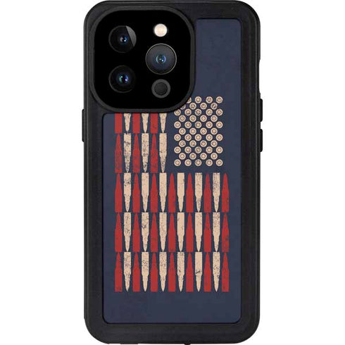 Blue Bullet American Flag iPhone 14 Pro Waterproof Case