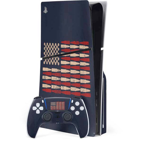 Blue Bullet American Flag PS5 Slim Disk Bundle Skin