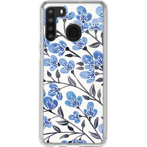 Cat Coq Blue Cherry Blossoms Galaxy A21 Clear Case