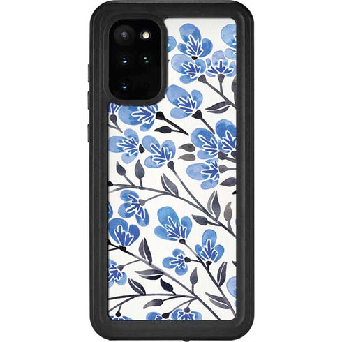 Cat Coq Blue Cherry Blossoms Galaxy S20 Plus Waterproof Case