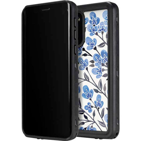Cat Coq Blue Cherry Blossoms Galaxy S20 Waterproof Case