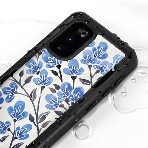 Cat Coq Blue Cherry Blossoms Galaxy S20 Waterproof Case