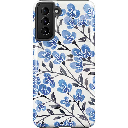 Cat Coq Blue Cherry Blossoms Galaxy S21 FE Pro Case