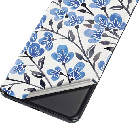 Cat Coq Blue Cherry Blossoms Galaxy S21 Plus 5G Skin