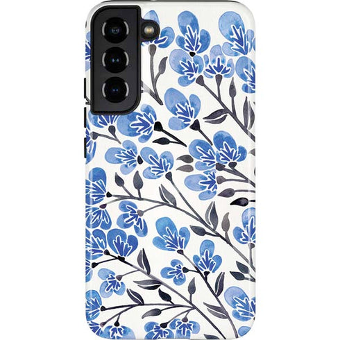 Cat Coq Blue Cherry Blossoms Galaxy S22 Plus Pro Case