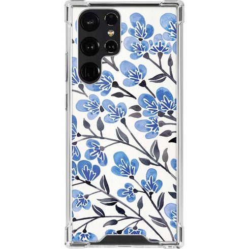 Cat Coq Blue Cherry Blossoms Galaxy S22 Ultra Clear Case