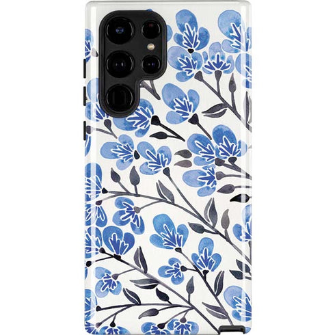 Cat Coq Blue Cherry Blossoms Galaxy S22 Ultra Pro Case
