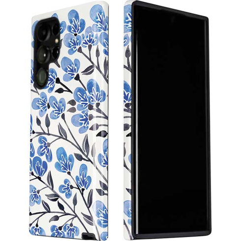 Cat Coq Blue Cherry Blossoms Galaxy S22 Ultra Pro Case