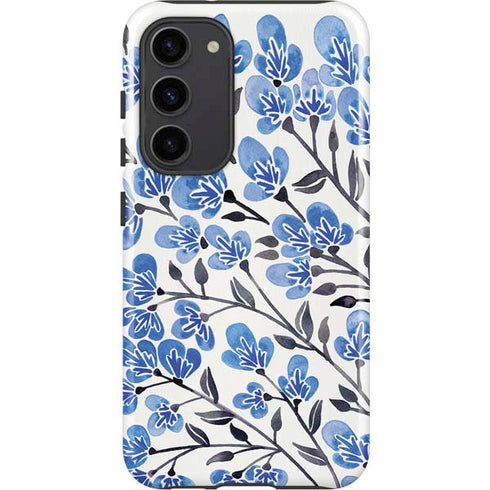 Cat Coq Blue Cherry Blossoms Galaxy S23 Plus Pro Case