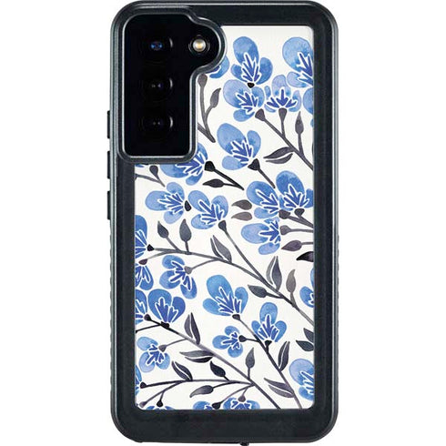 Cat Coq Blue Cherry Blossoms Galaxy S23 Plus Waterproof Case
