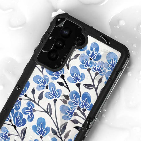 Cat Coq Blue Cherry Blossoms Galaxy S23 Waterproof Case
