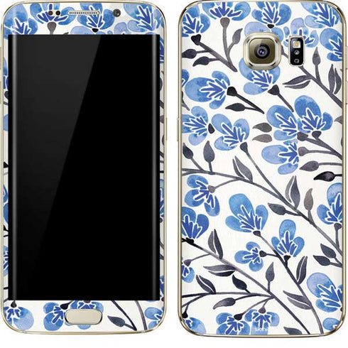 Cat Coq Blue Cherry Blossoms Galaxy S7 Edge Skin