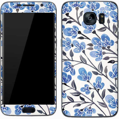 Cat Coq Blue Cherry Blossoms Galaxy S7 Skin