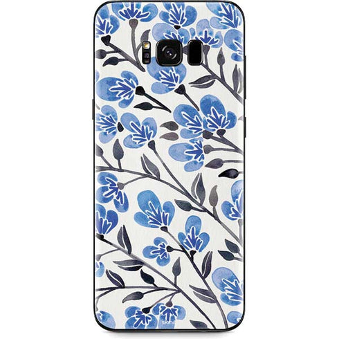 Cat Coq Blue Cherry Blossoms Galaxy S8 Skin