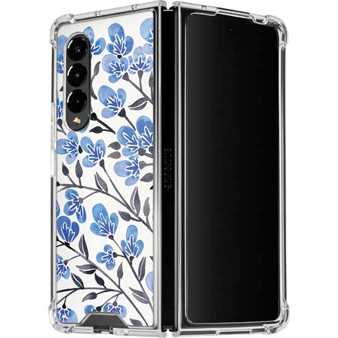 Cat Coq Blue Cherry Blossoms Galaxy Z Fold4 5G Clear Case