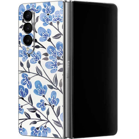 Cat Coq Blue Cherry Blossoms Galaxy Z Fold4 5G Skin