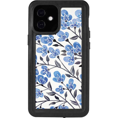 Cat Coq Blue Cherry Blossoms iPhone 12 Mini Waterproof Case