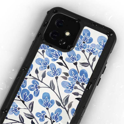 Cat Coq Blue Cherry Blossoms iPhone 12 Mini Waterproof Case