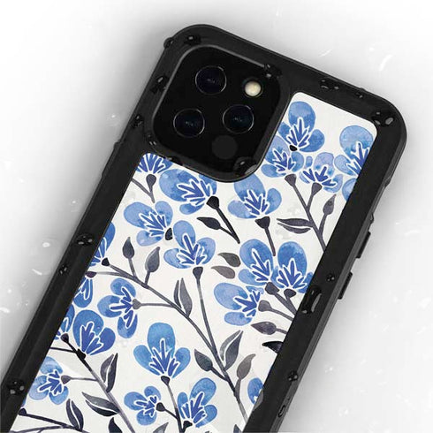 Cat Coq Blue Cherry Blossoms iPhone 12 Pro Waterproof Case