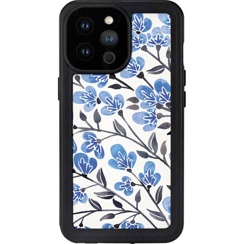Cat Coq Blue Cherry Blossoms iPhone 14 Pro Max Waterproof Case