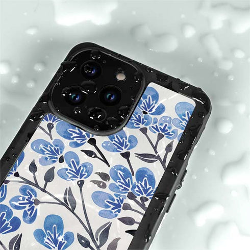 Cat Coq Blue Cherry Blossoms iPhone 14 Pro Max Waterproof Case