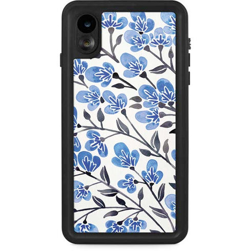 Cat Coq Blue Cherry Blossoms iPhone XR Waterproof Case