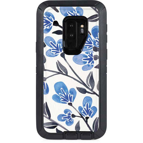 Cat Coq Blue Cherry Blossoms Otterbox Defender Galaxy Skin
