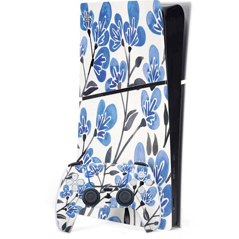 Blue Cherry Blossoms by Cat Coq PS5 Slim Digital Edition Console Skin