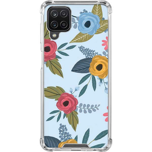 Blue Fall Flowers Galaxy A12 Clear Case