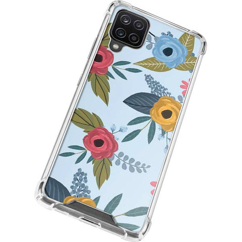 Blue Fall Flowers Galaxy A12 Clear Case