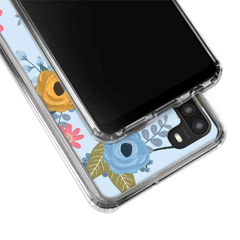 Blue Fall Flowers Galaxy A21 Clear Case