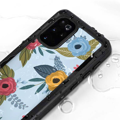 Blue Fall Flowers Galaxy S20 Plus Waterproof Case