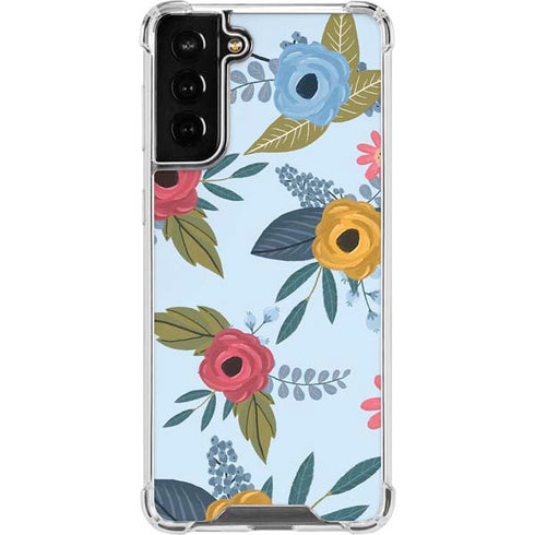Blue Fall Flowers Galaxy S21 FE Clear Case
