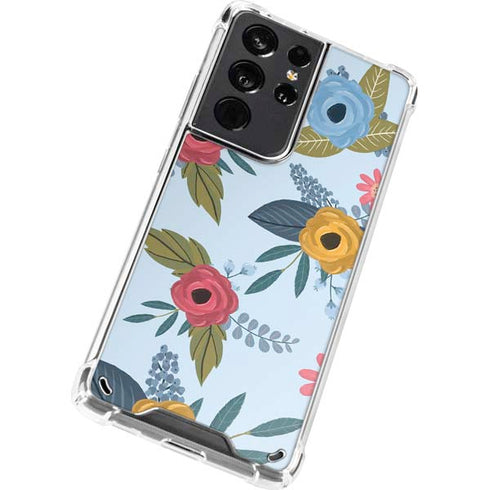 Blue Fall Flowers Galaxy S21 Ultra 5G Clear Case