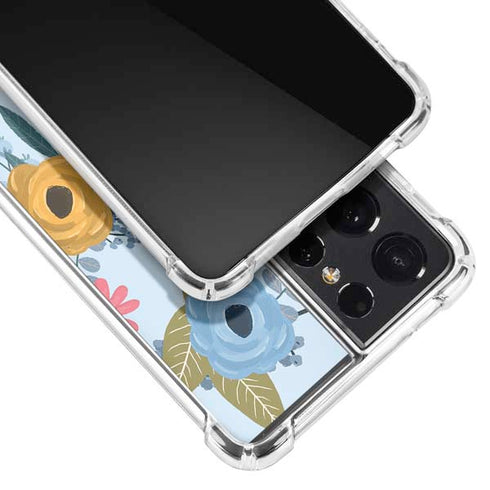 Blue Fall Flowers Galaxy S21 Ultra 5G Clear Case