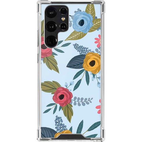 Blue Fall Flowers Galaxy S22 Ultra Clear Case