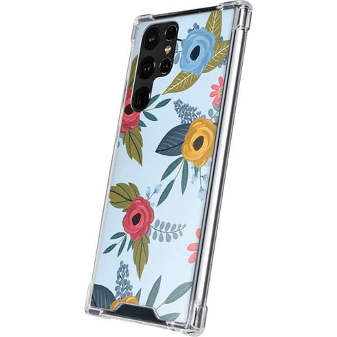 Blue Fall Flowers Galaxy S22 Ultra Clear Case
