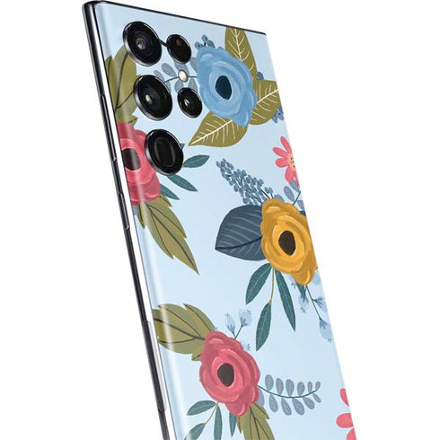 Blue Fall Flowers Galaxy S22 Ultra Skin