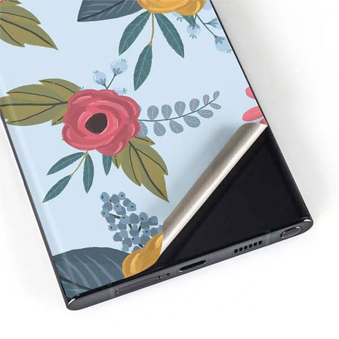 Blue Fall Flowers Galaxy S22 Ultra Skin
