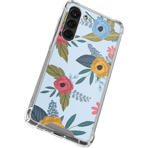 Blue Fall Flowers Galaxy S23 Plus Clear Case