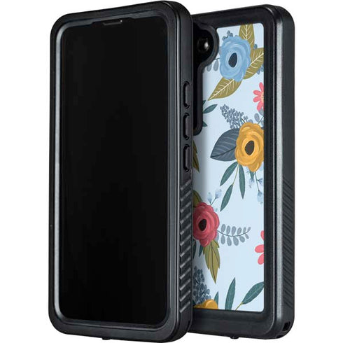 Blue Fall Flowers Galaxy S23 Plus Waterproof Case
