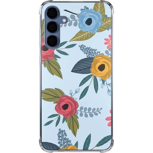 Blue Fall Flowers Galaxy S24 Clear Case