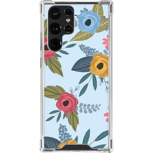 Blue Fall Flowers Galaxy S24 Ultra Clear Case