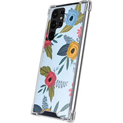 Blue Fall Flowers Galaxy S24 Ultra Clear Case