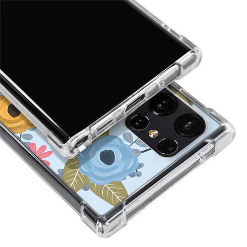 Blue Fall Flowers Galaxy S24 Ultra Clear Case